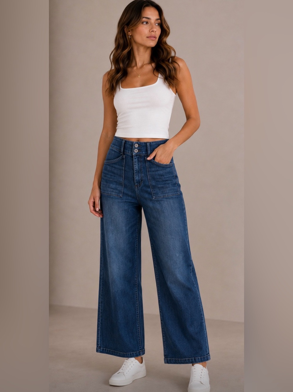 Anthro‎ Self contrast High-Waist Wide Leg Women's Jeans - Dark Blue size 26